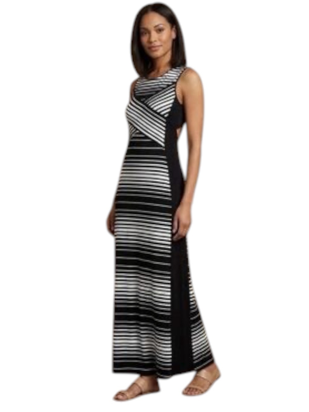 White House Black Market Black and White Striped Sleeveless Maxi Dress